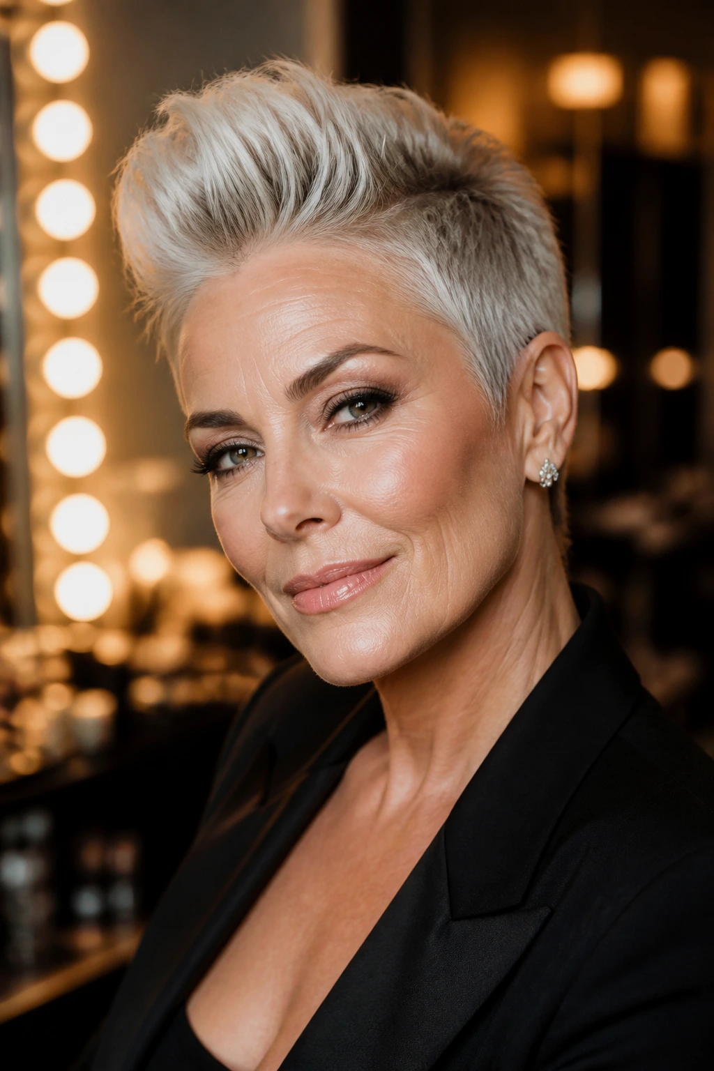 Portrait of a woman with glam quiff pixie hairstyle