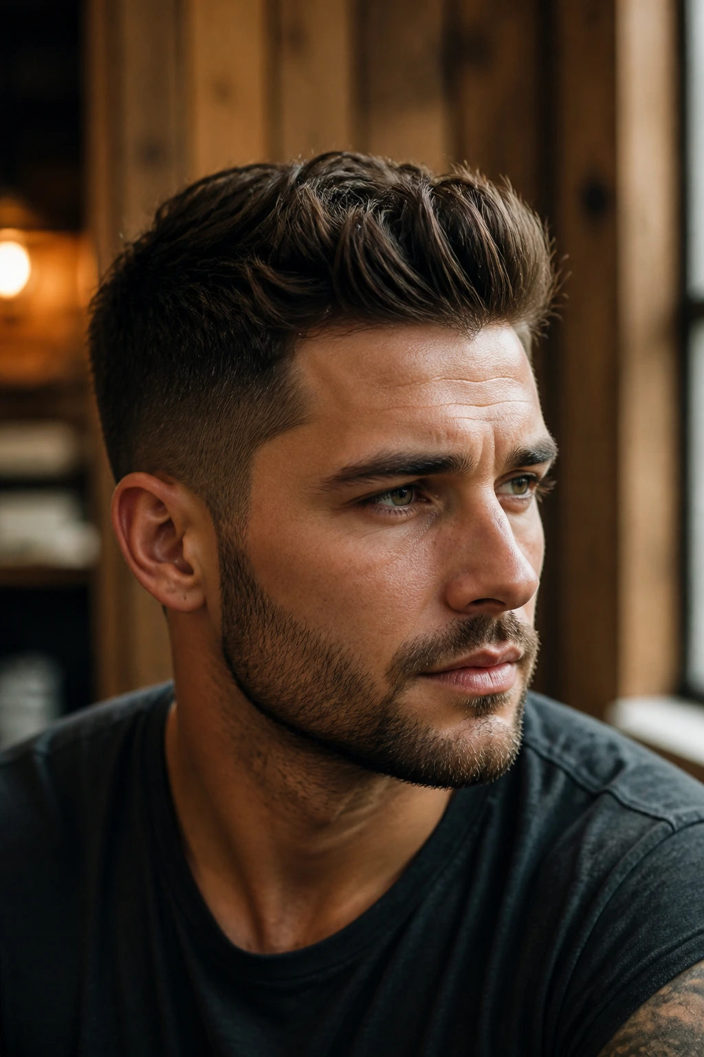 Portrait of man with textured quiff variations