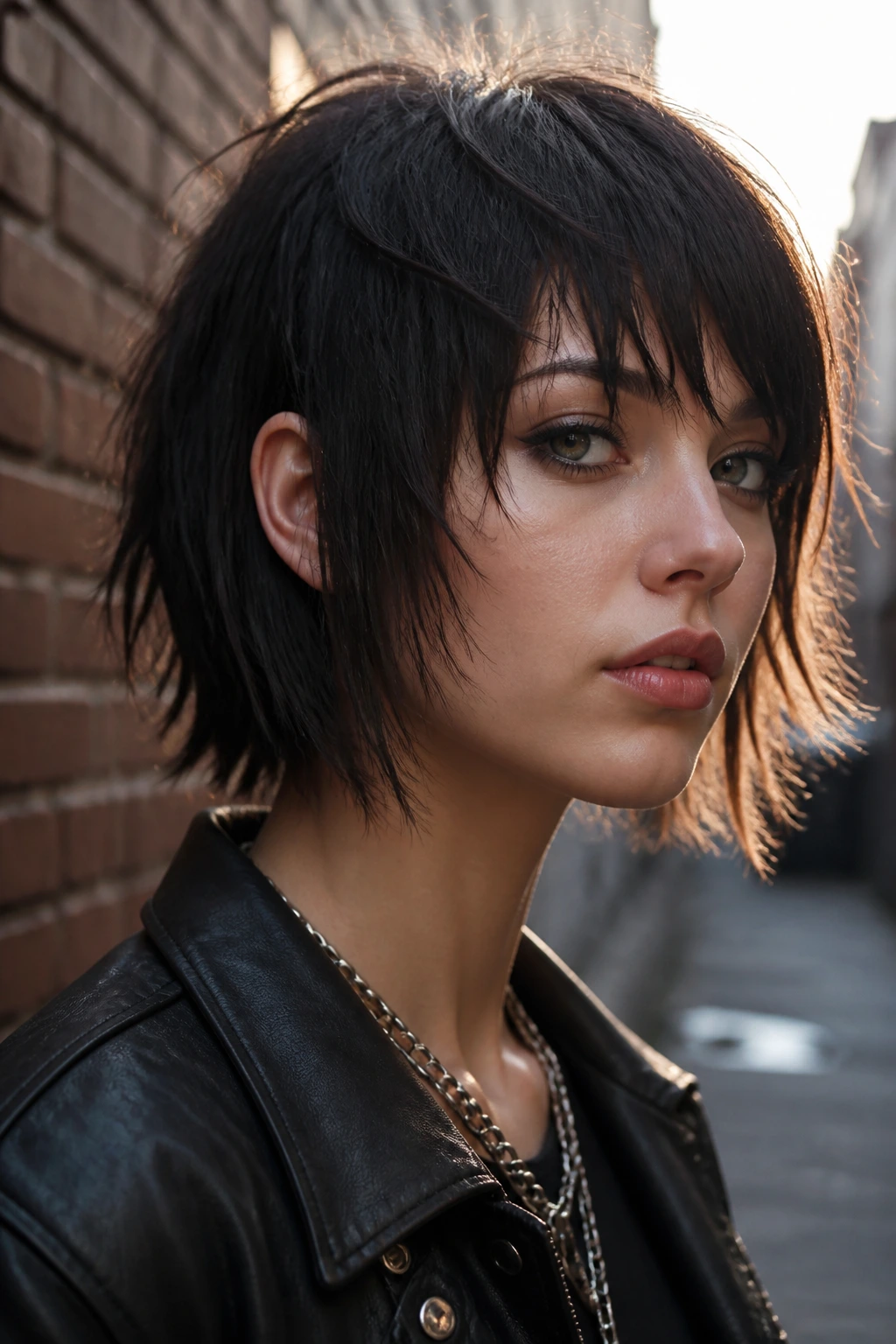 Close-up portrait of a person with razor cut bob shag