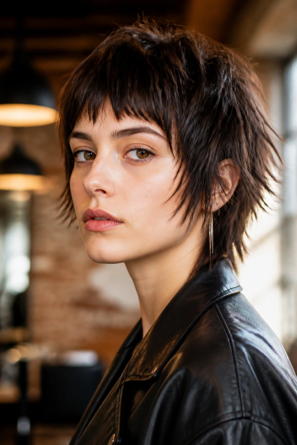 Close-up of a real person with razor-cut ends on a short shag.