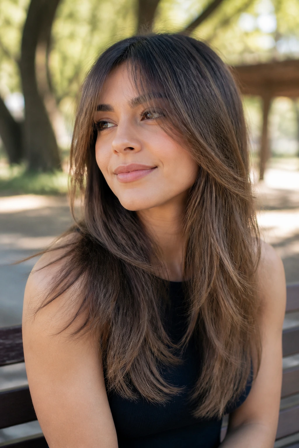 Close-up portrait of a real woman with razor-cut ends hairstyle