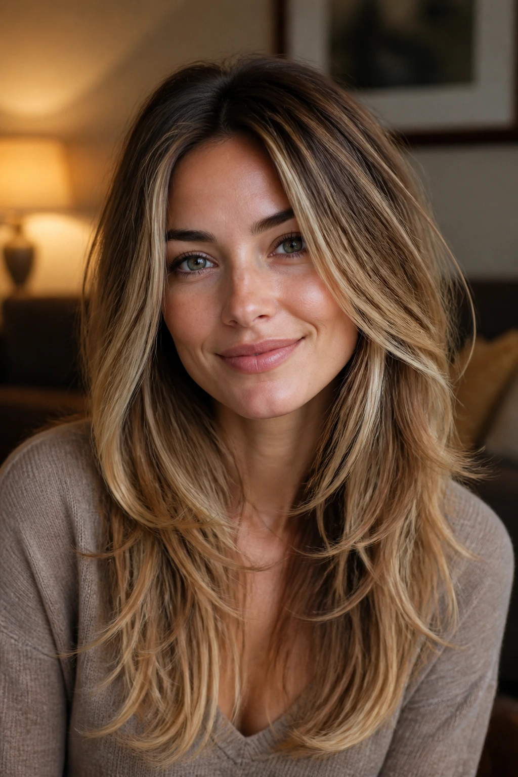 Close-up of real woman with razor-cut layered ends for a light airy look