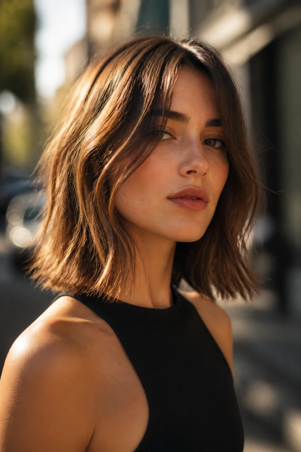 Razor-cut French lob with airy ends on real person