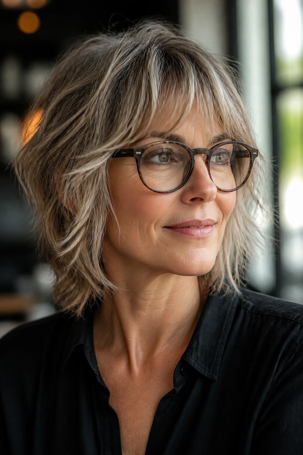 Real woman with razor-cut shag for fine hair