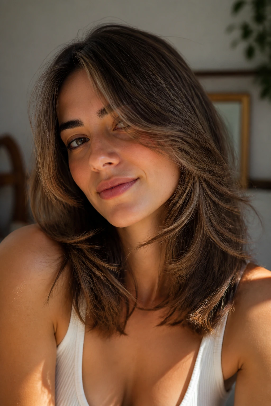 Close-up of a real person with razor-soft feathering ends in a sunlit room