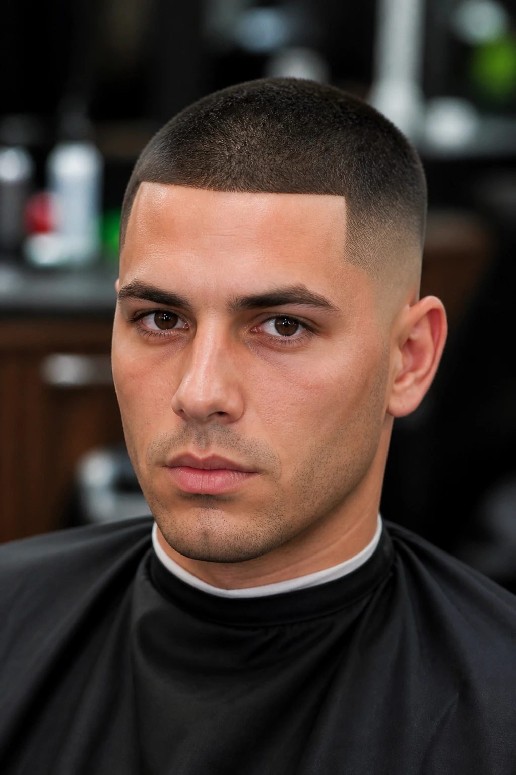 Man with razor lineup crew cut in modern salon