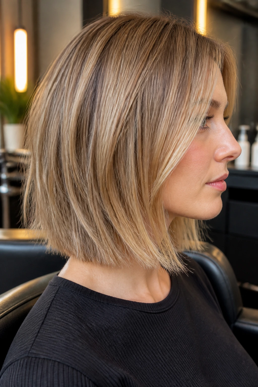 Portrait of woman with soft razor-lite lob