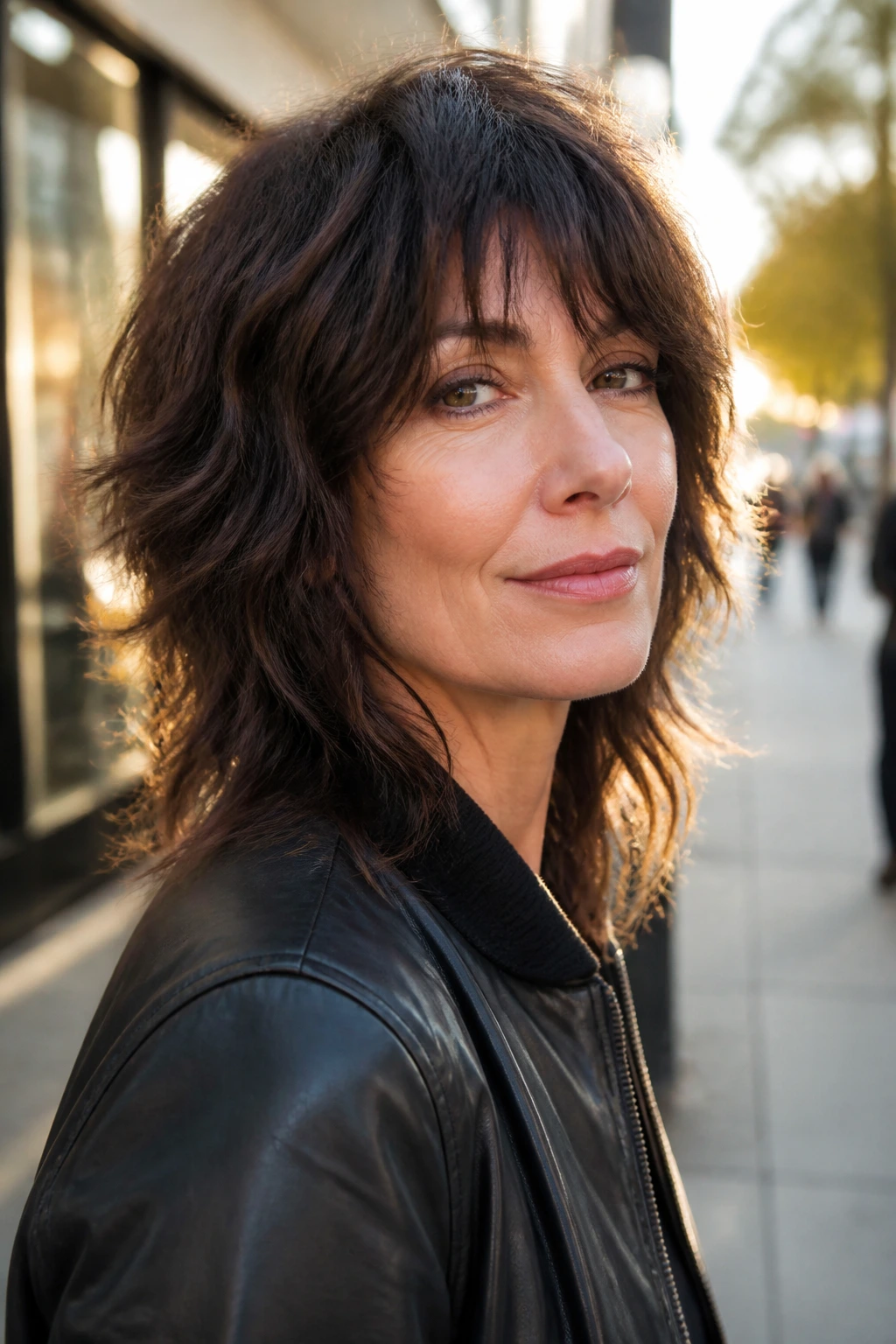 Portrait of a real woman with razor midlength shag.