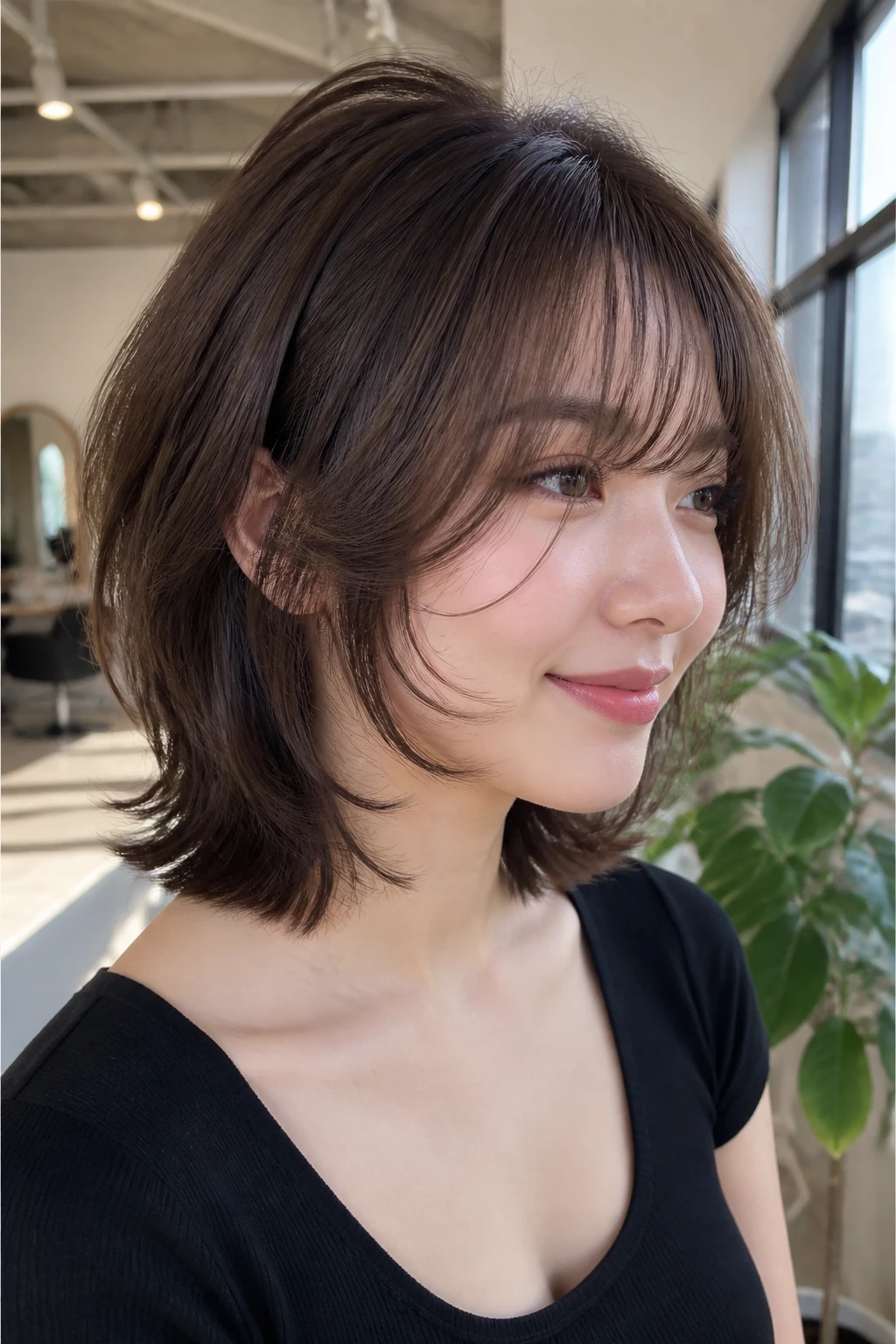 Real person with Razor-Sliced Airy Butterfly hairstyle showing weightless layers