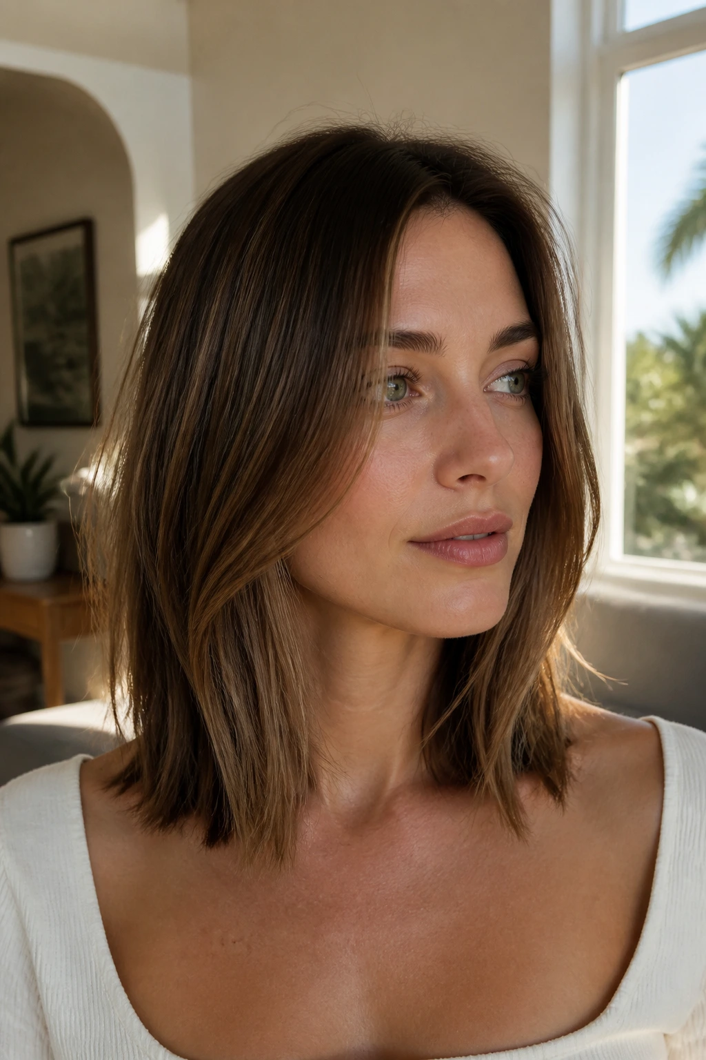 Close-up of razor-soft lob with subtle edge softness around face.