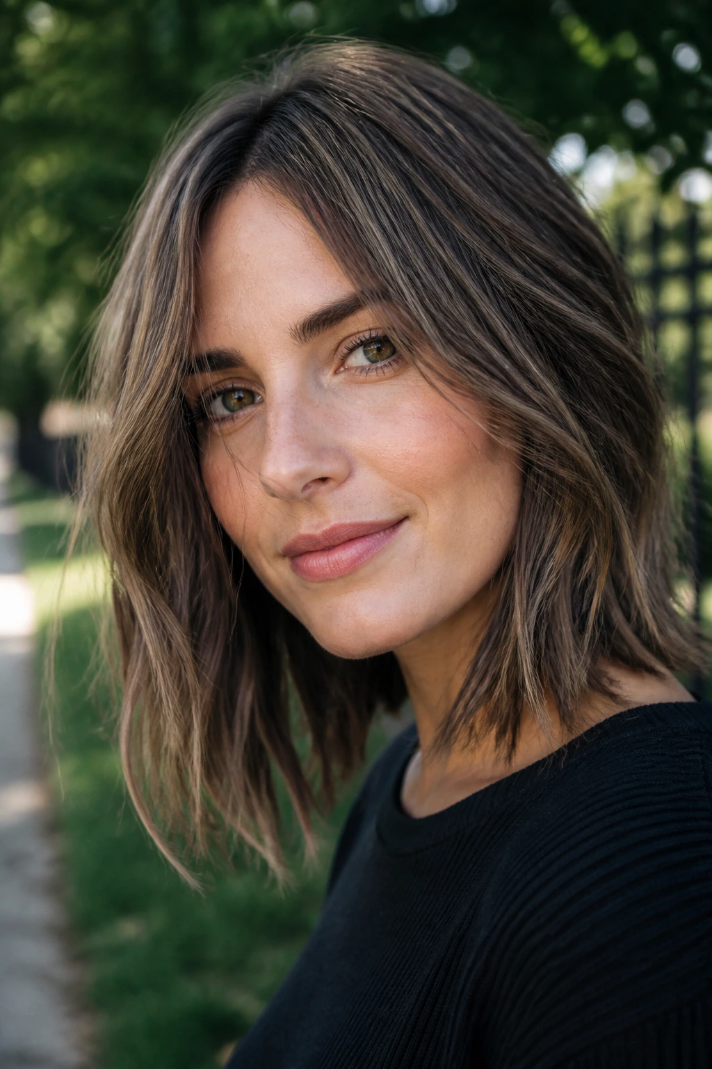 Portrait of real woman with razor-soft textured lob