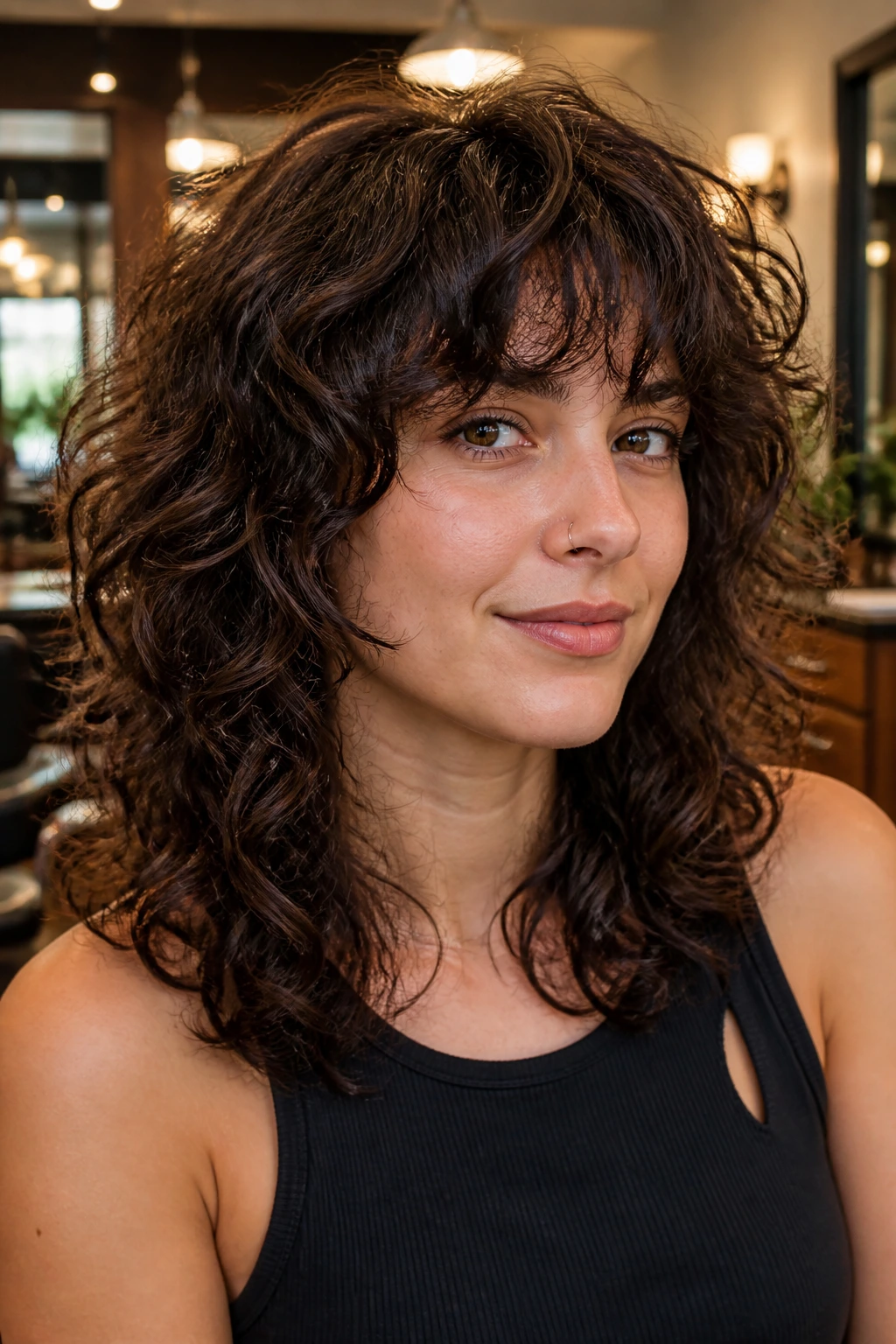 Close-up portrait of real woman with razor-softened shag