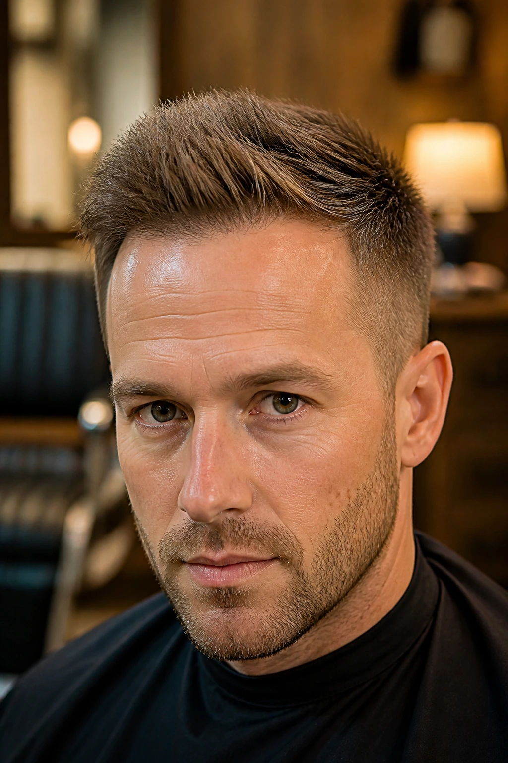 Close-up portrait of a man with a brushed-up hairstyle for receding hairline.