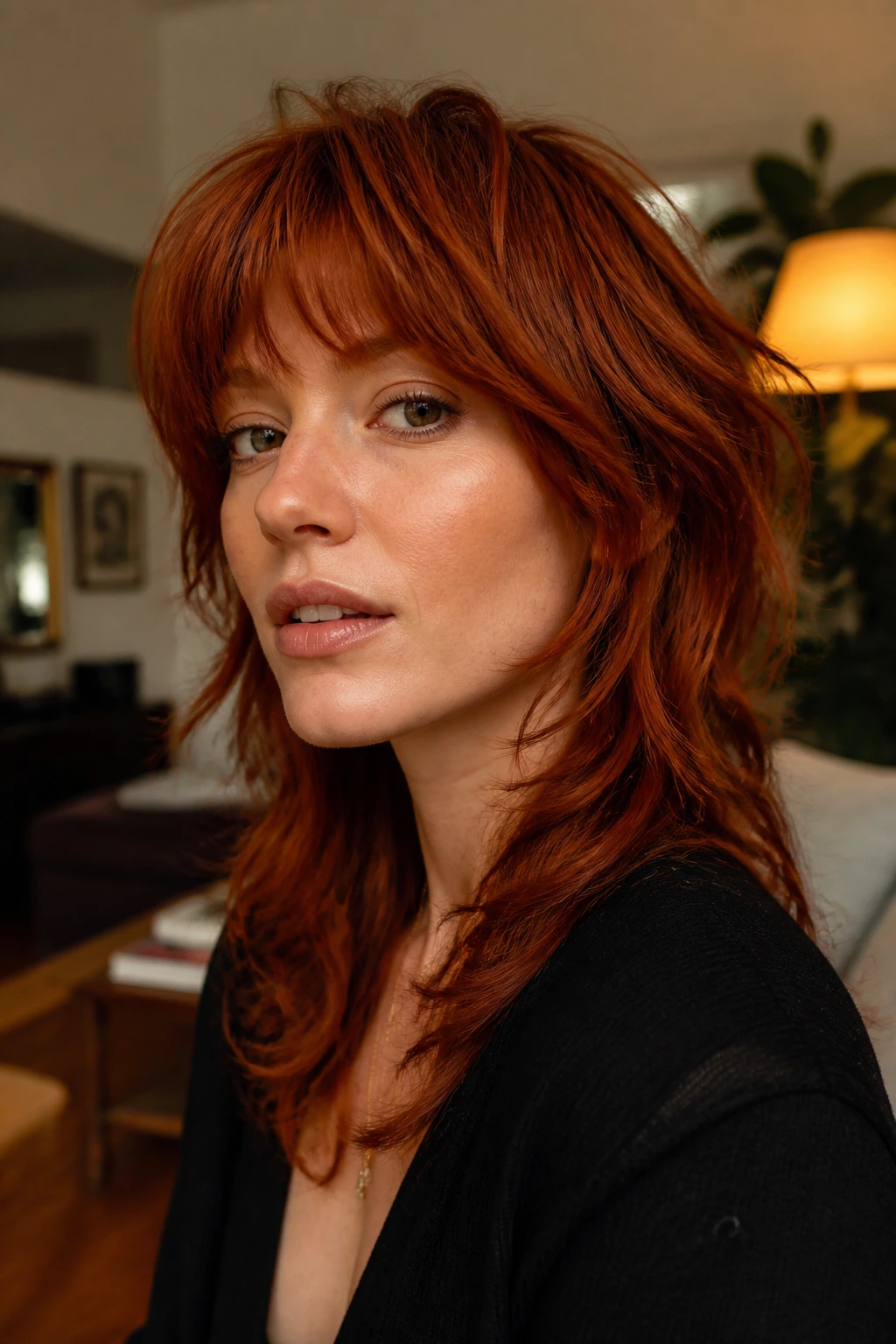 Close-up of a real person with red-toned shag showing color breaks