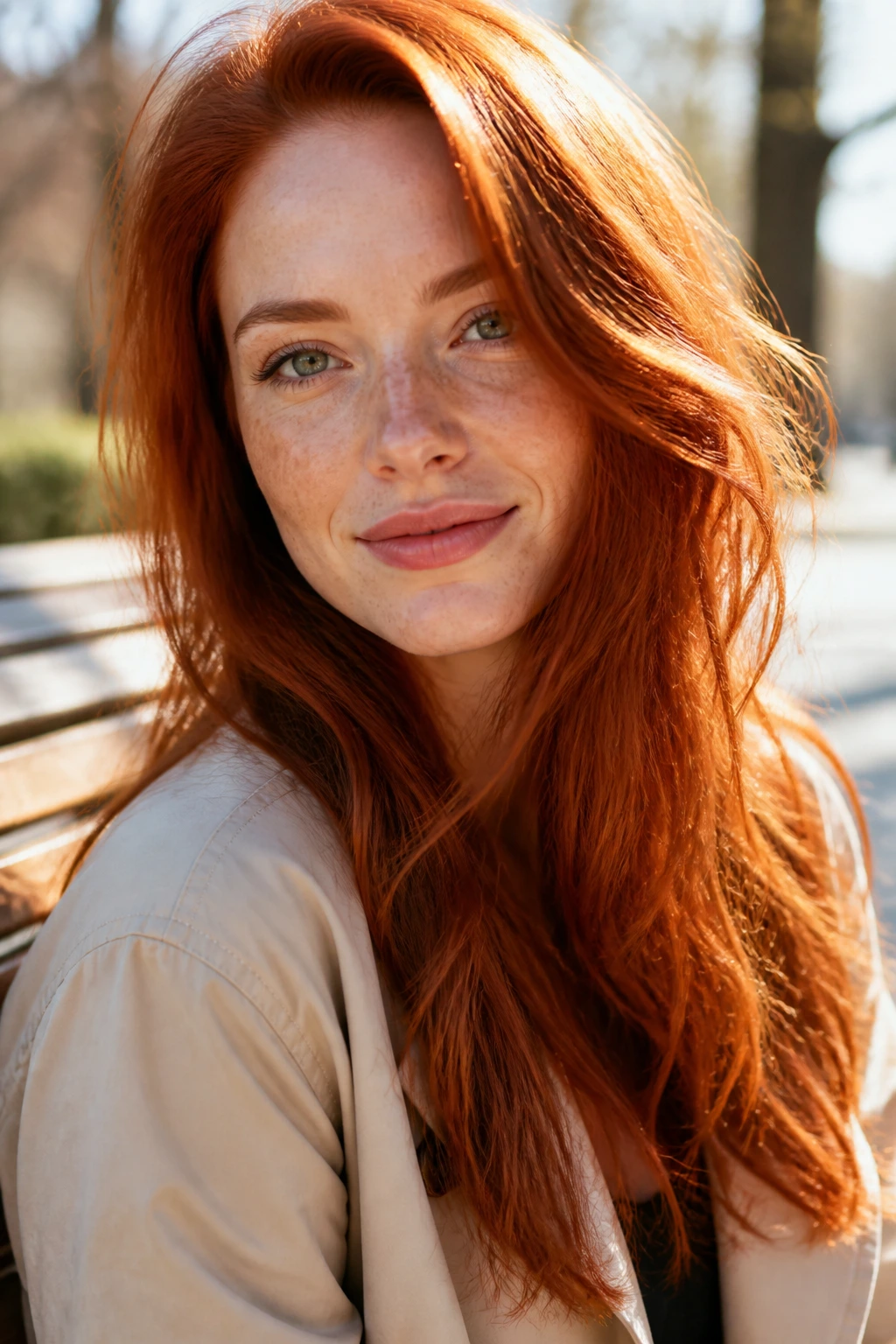 Close-up of red hair catching spring sunlight with dimensional tones