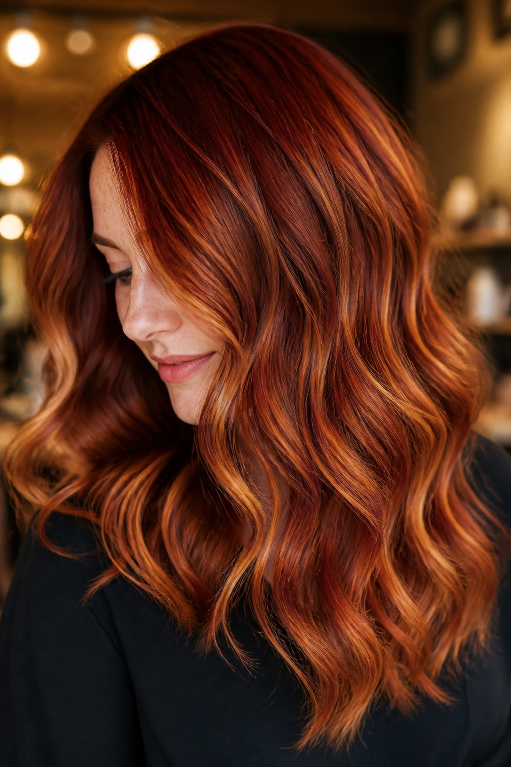 Real person with multi-toned red waves showing color variations