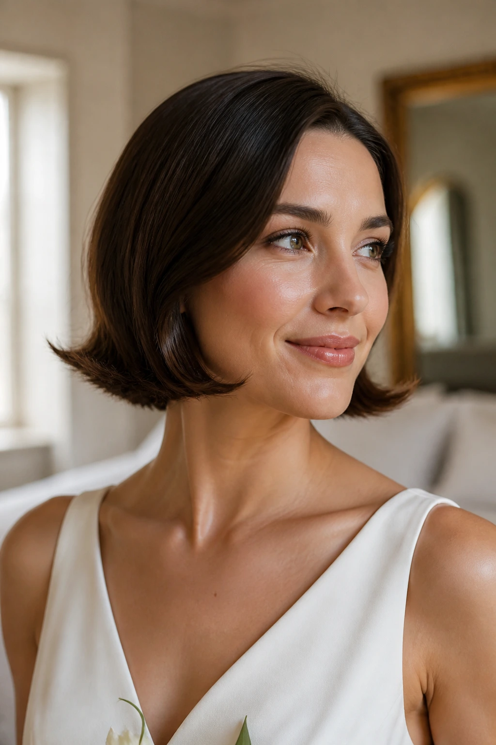 Portrait of a woman with retro flipped ends bob.