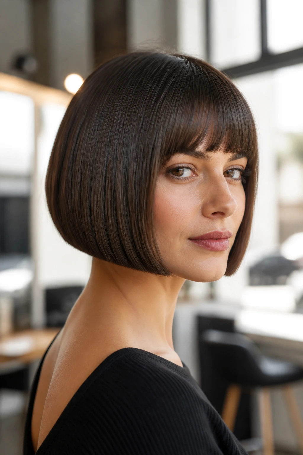 Portrait of a person with a polished retro haircut showing clean silhouette