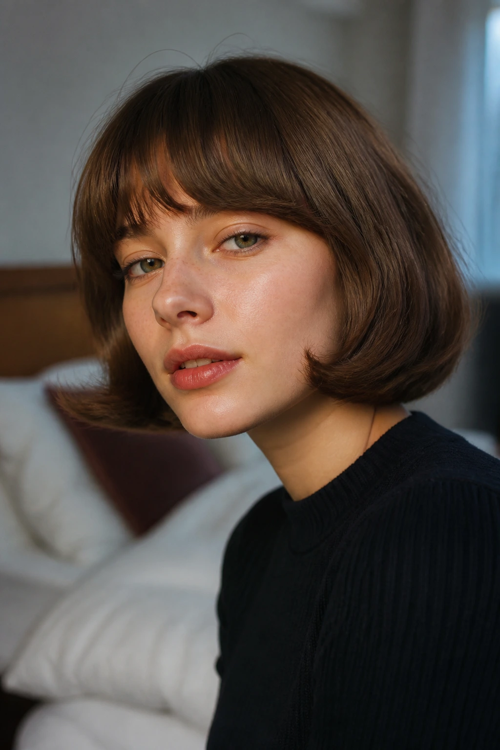 Portrait of a real woman with a polished retro hairstyle in natural light