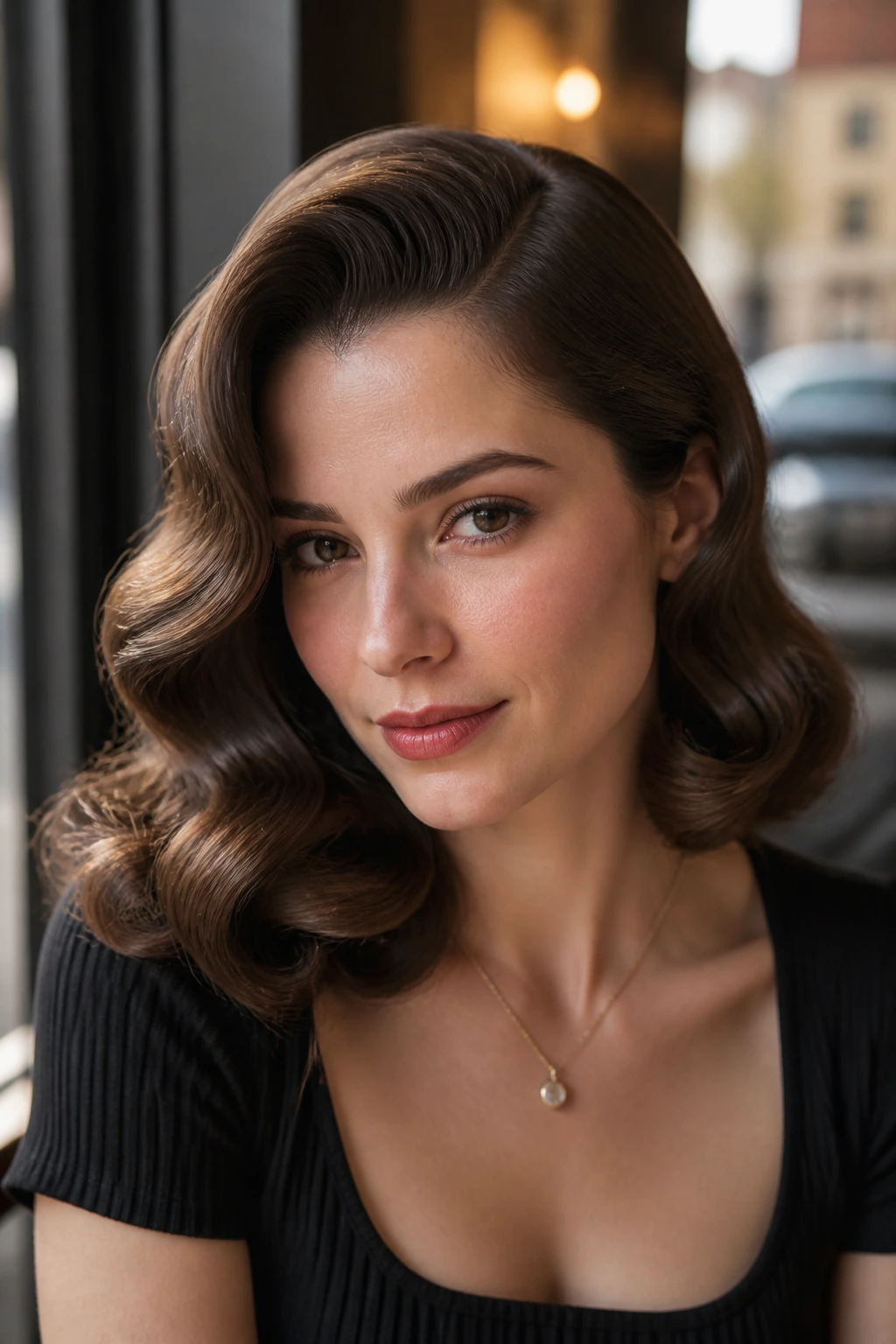 Close-up portrait of retro waves on real hair.
