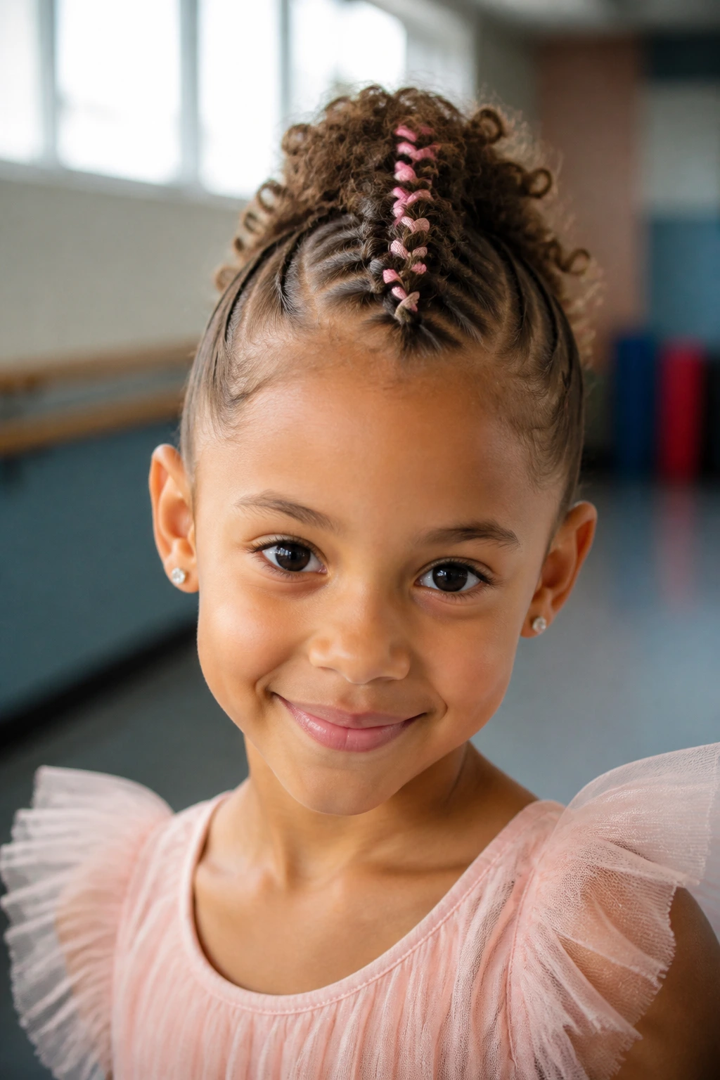 Ribbon-woven braided mohawk on a real young girl
