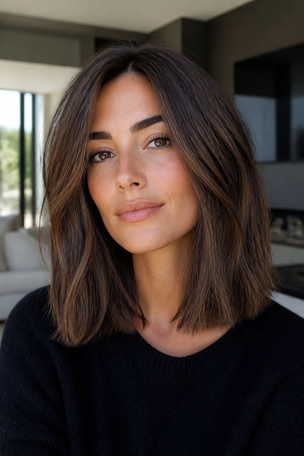 Portrait of a person with a balanced right lob showing proper shape