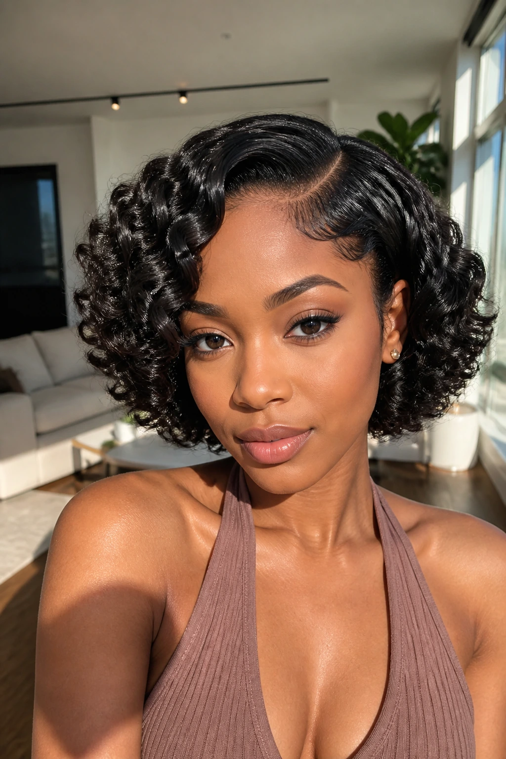 Close-up of rod-set bob hairstyle on real person