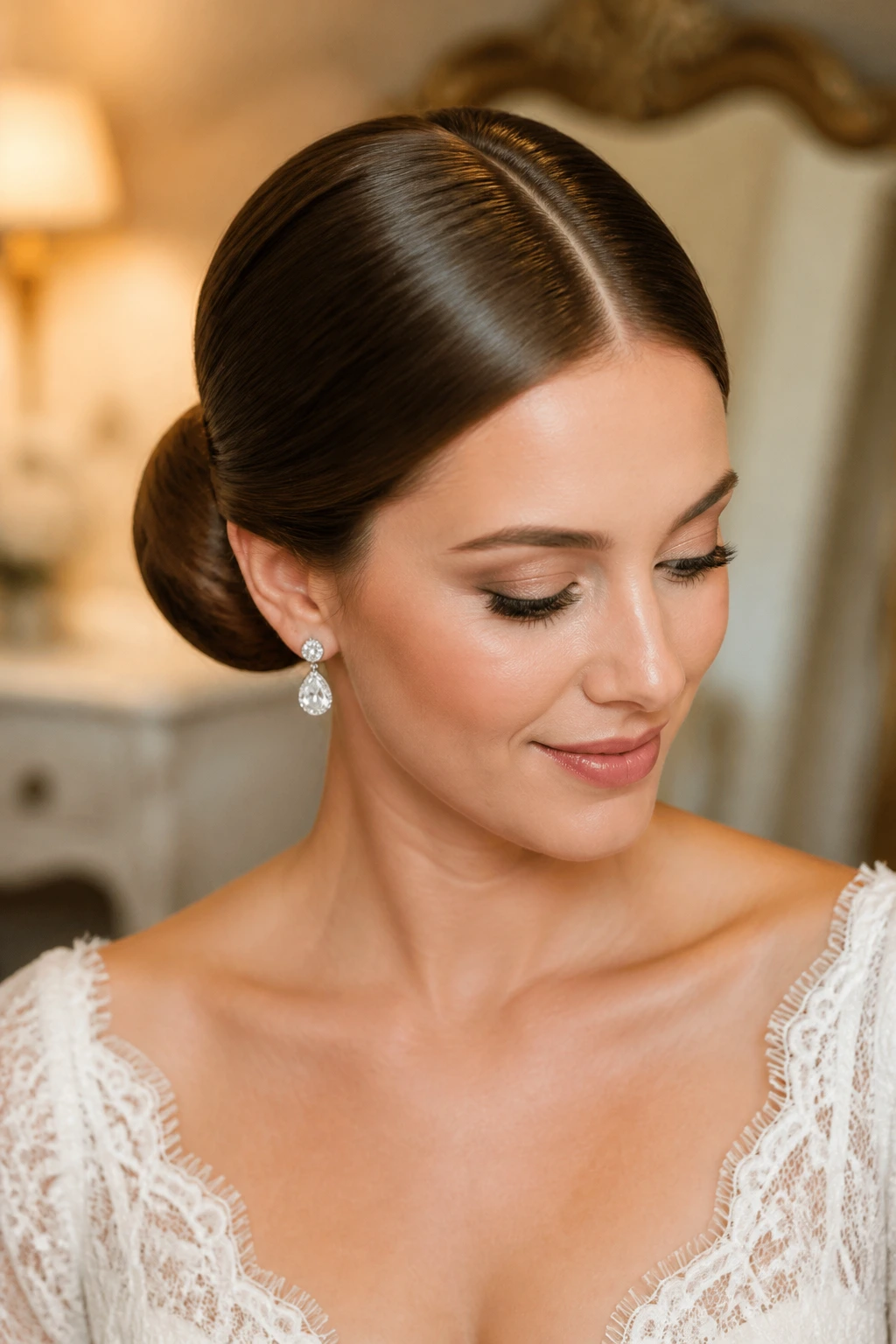 Bride with rolled bun and center part