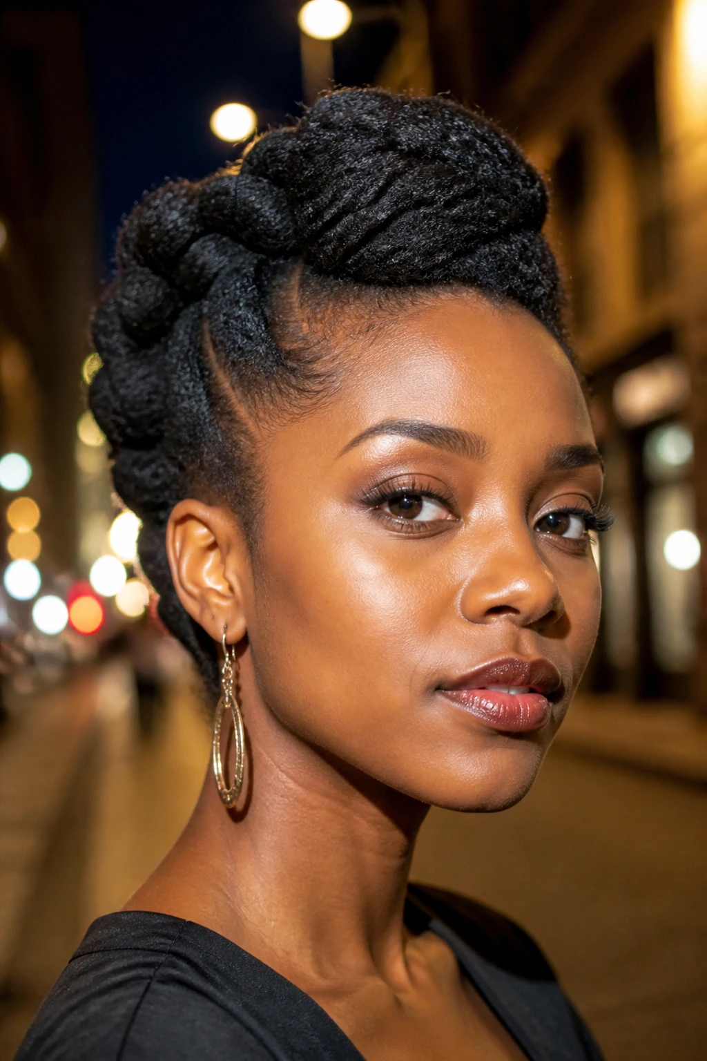 Close-up of a real person with rolled faux hawk and tucked sides