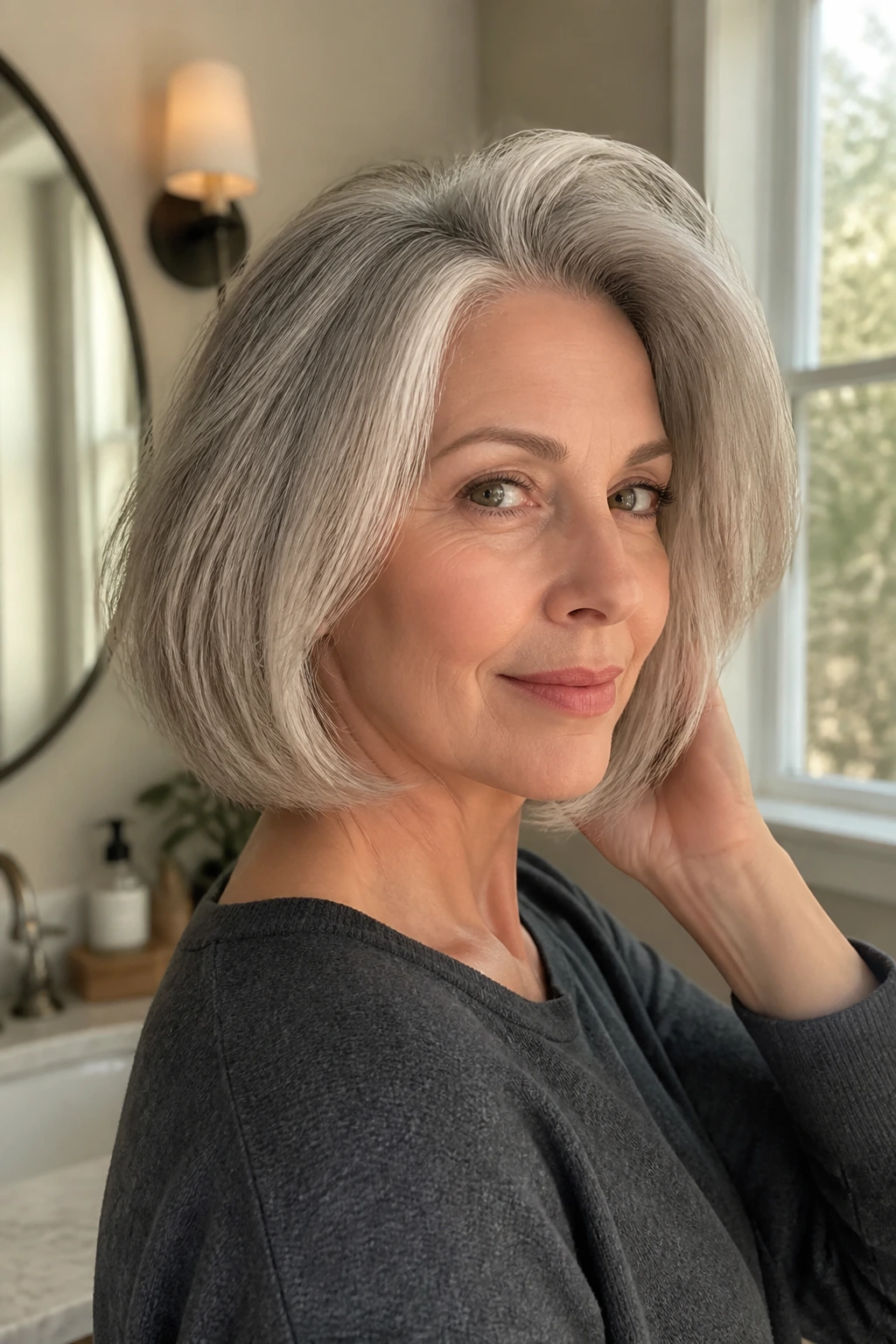 Portrait of a woman showing root lift and end bend that change silhouette.