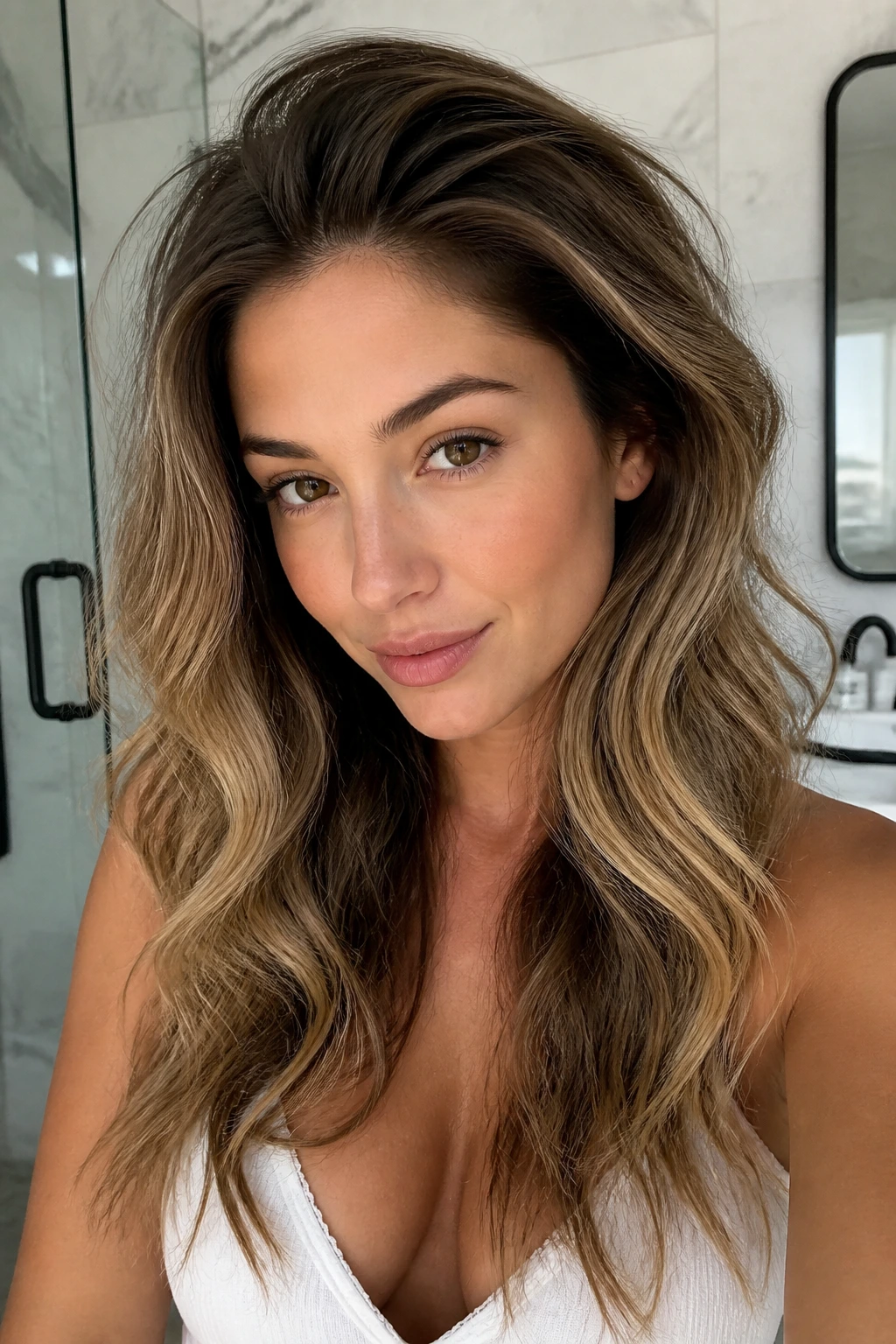 Close-up of a real woman with root-lift waves at the crown