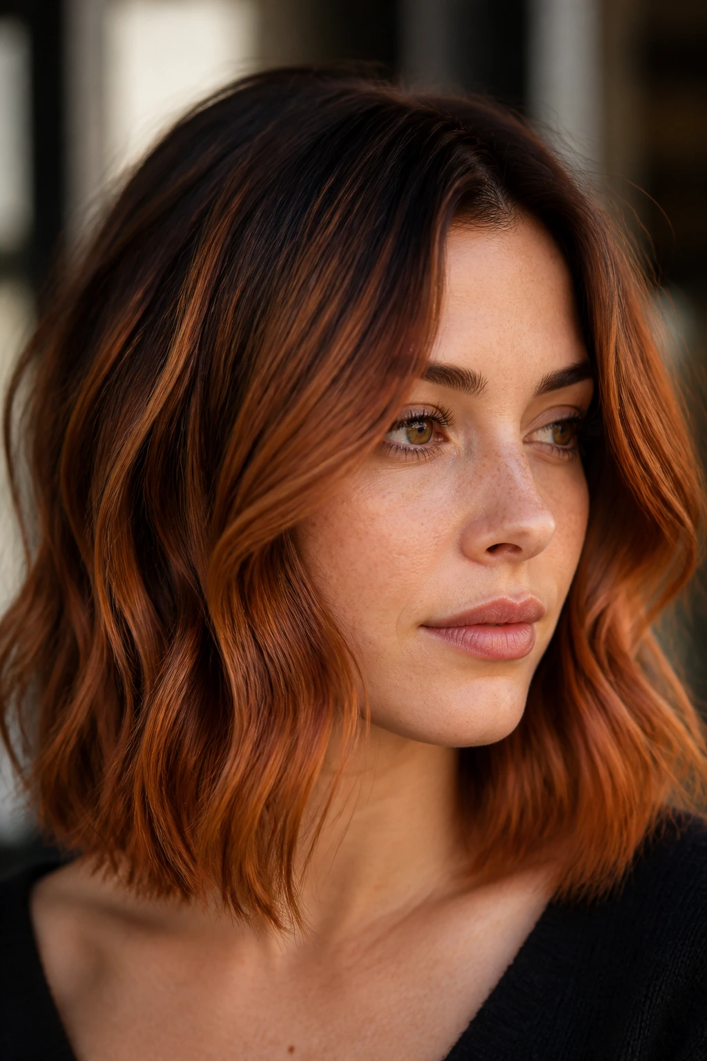 Close-up of rooted copper lob on a real person