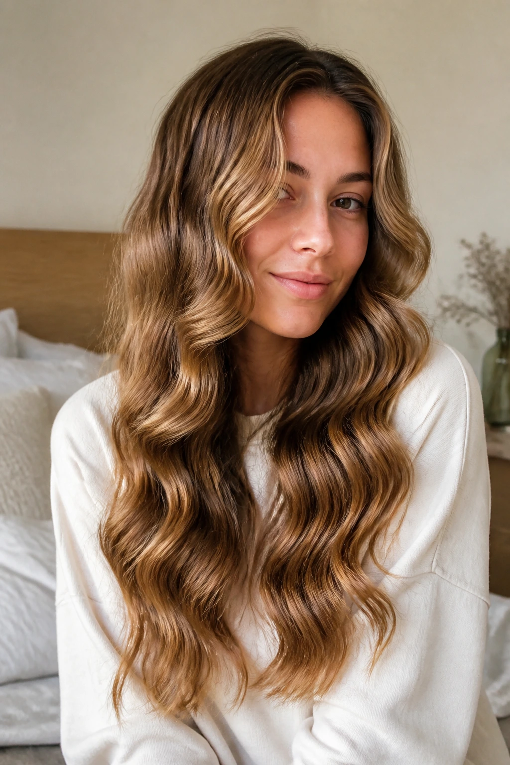 Close-up of a real woman's hair showing rope-belt waves