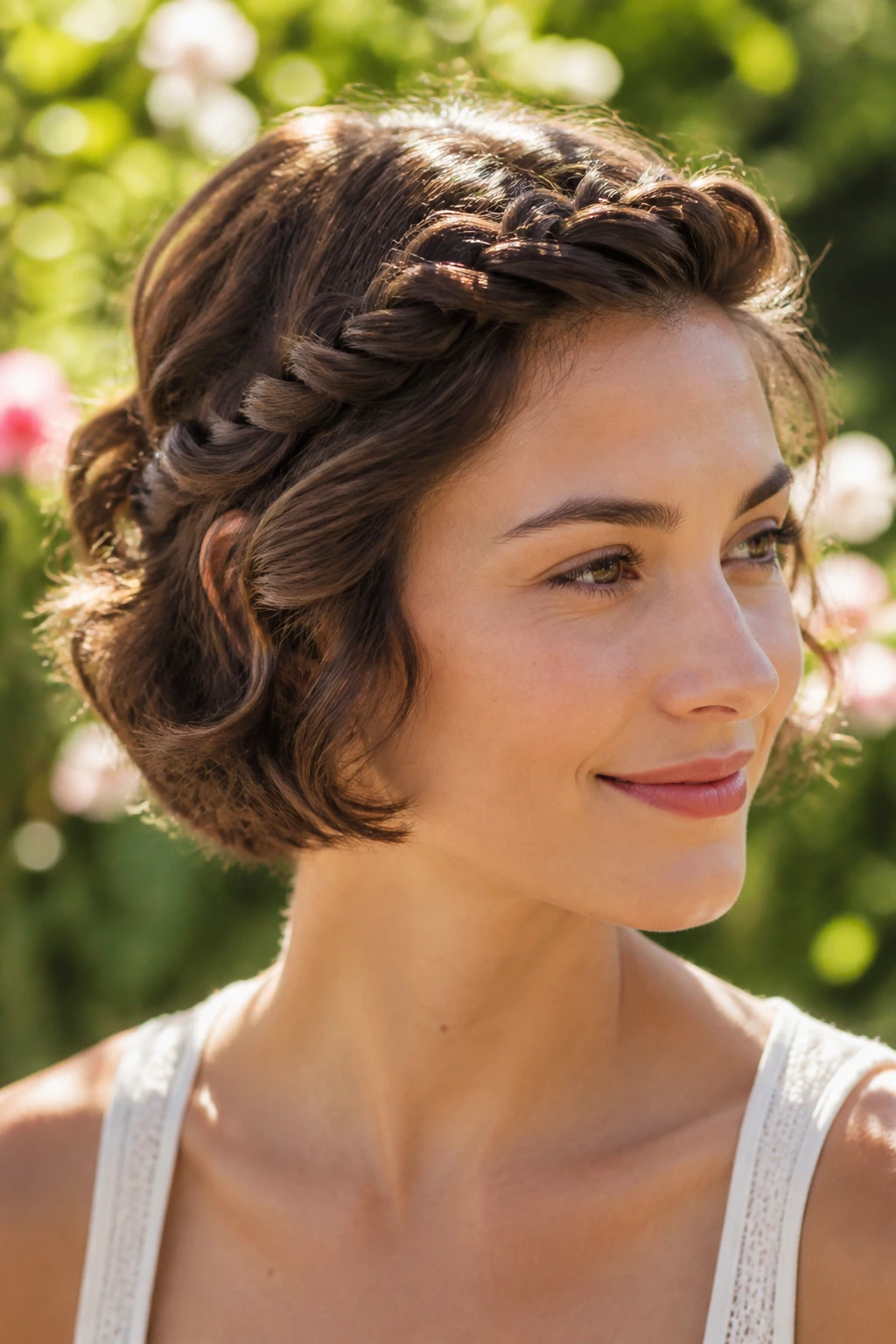Close-up of a real person wearing a rope-braid crown hairstyle