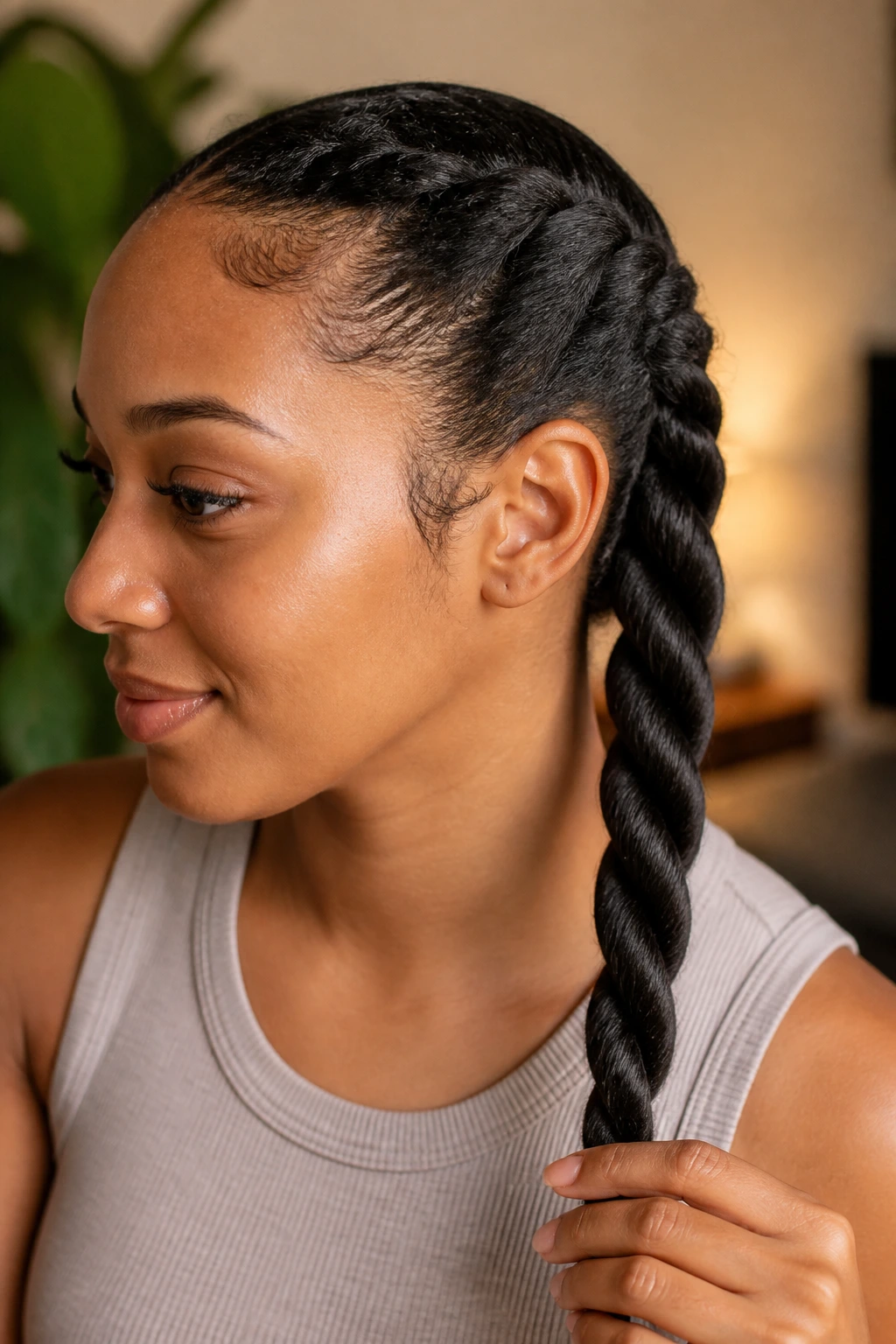 Rope braid close-up on real woman