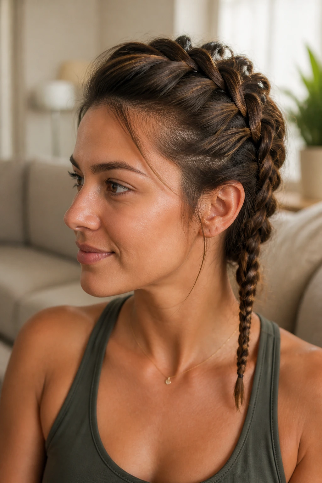 Close-up of rope tail French braid finish on real woman