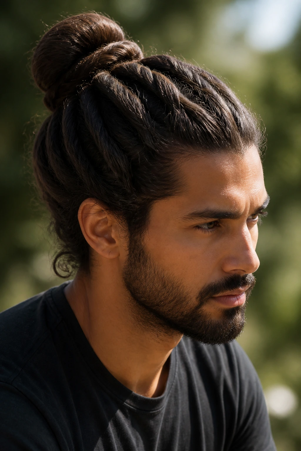 Man with rope-twist bun hairstyle