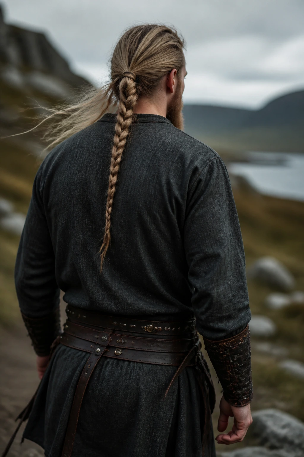 Man with center rope-twist tail outdoors
