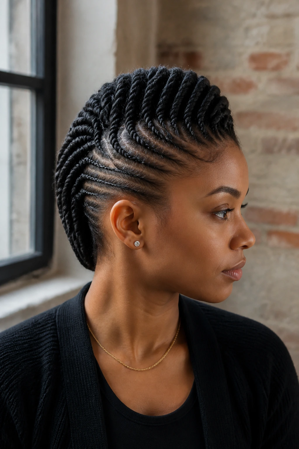 Real woman with a rope twist mohawk ridge