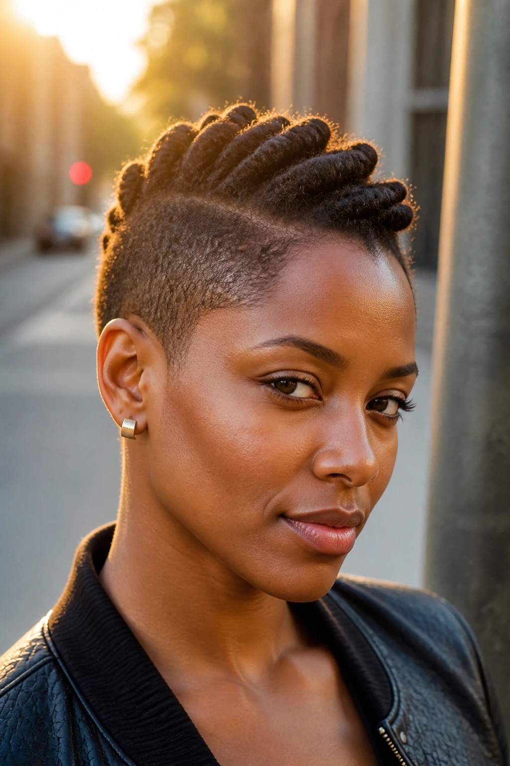 Close-up of a real person with two-strand rope twists forming a rounded mohawk