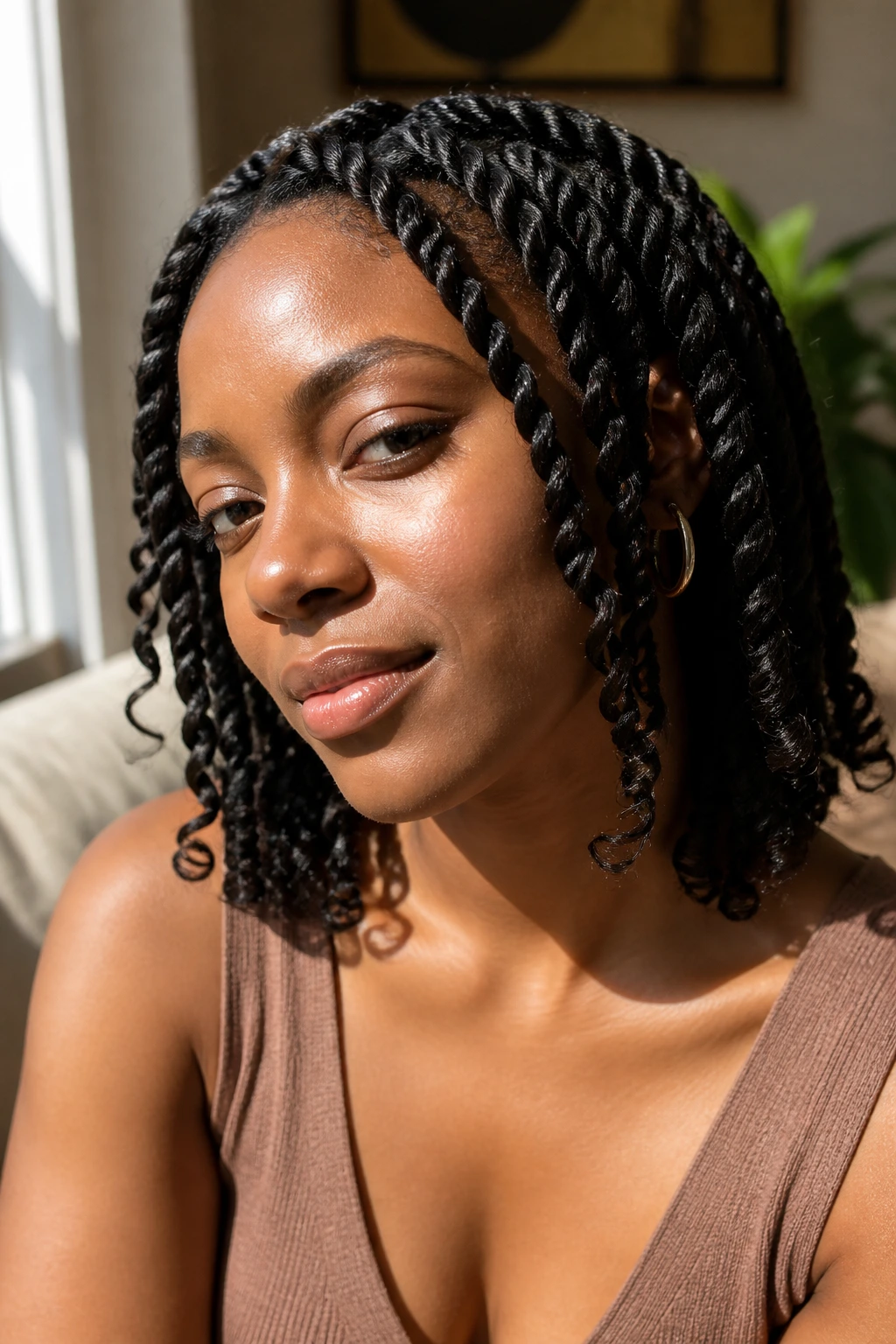 Close-up of rope-twist coils with soft ends on a real person