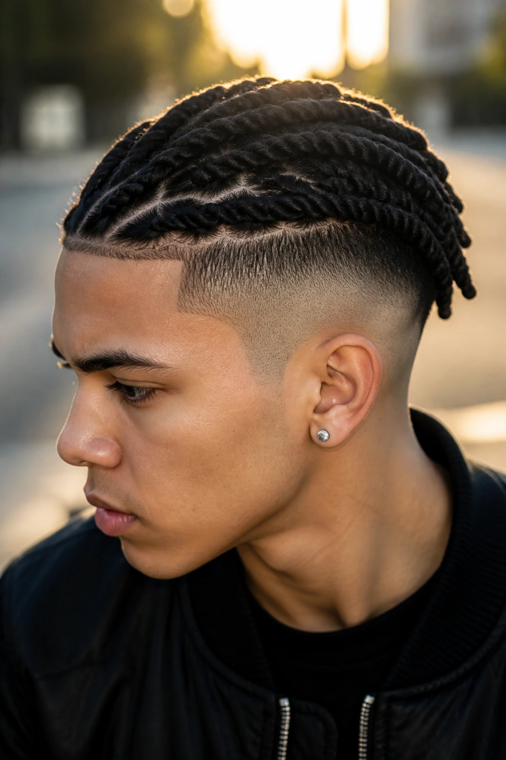 Close-up of rope twists over an undercut on a real person