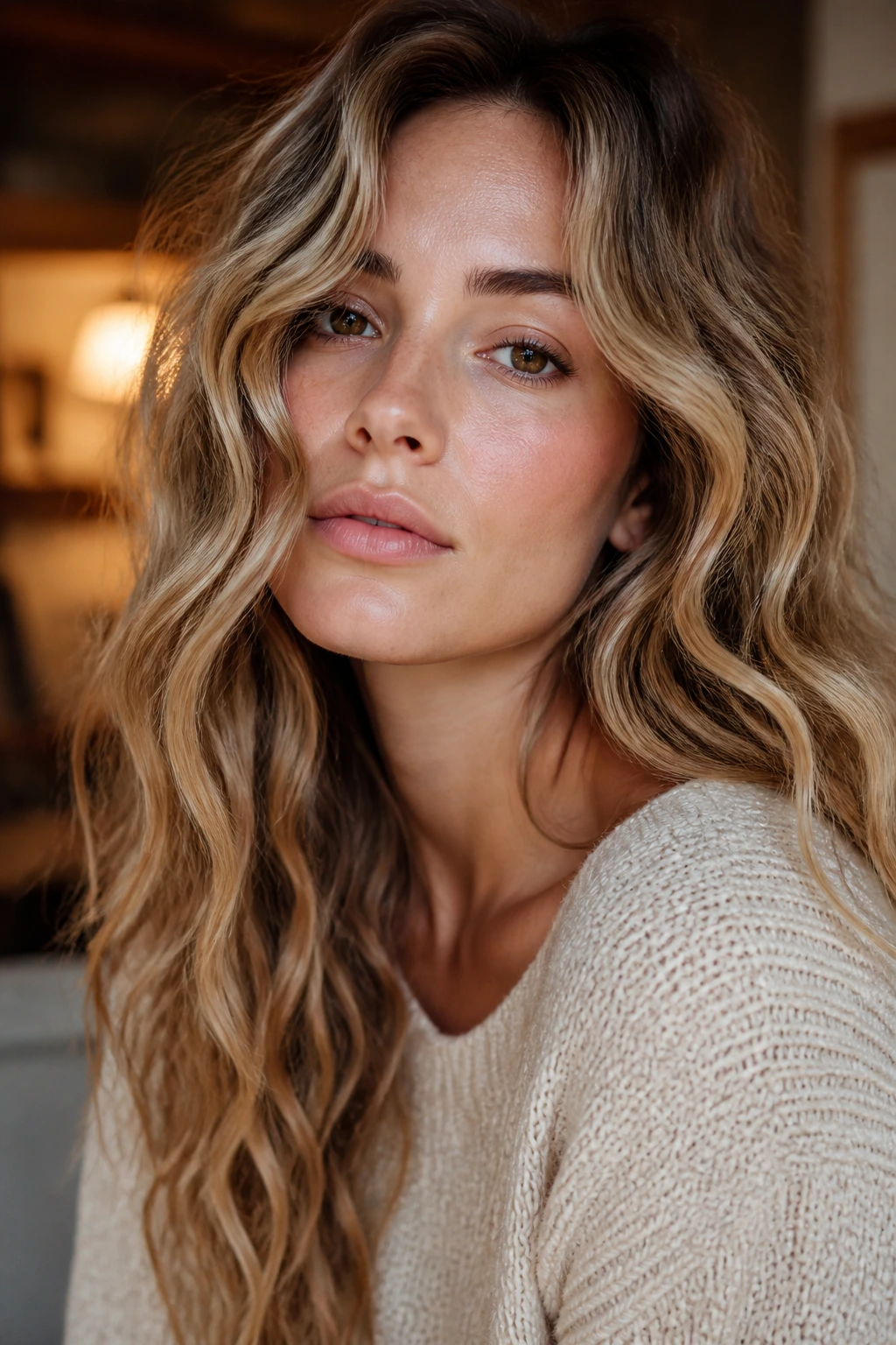 Close-up portrait of a woman with mood-changing rope waves in natural light