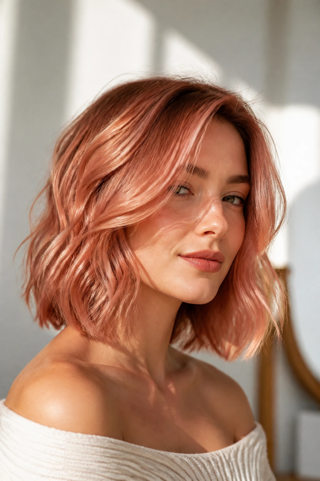Rose gold copper lob portrait