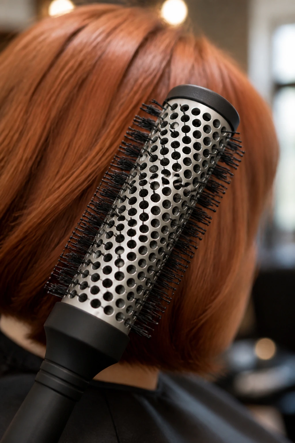 Close-up of round brush copper bob