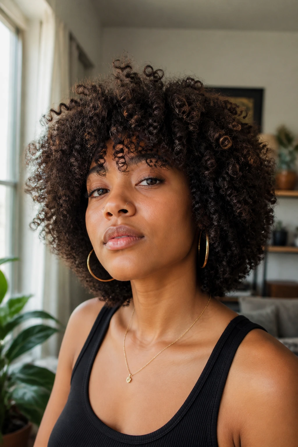 Rounded afro shag with internal layers on a real person