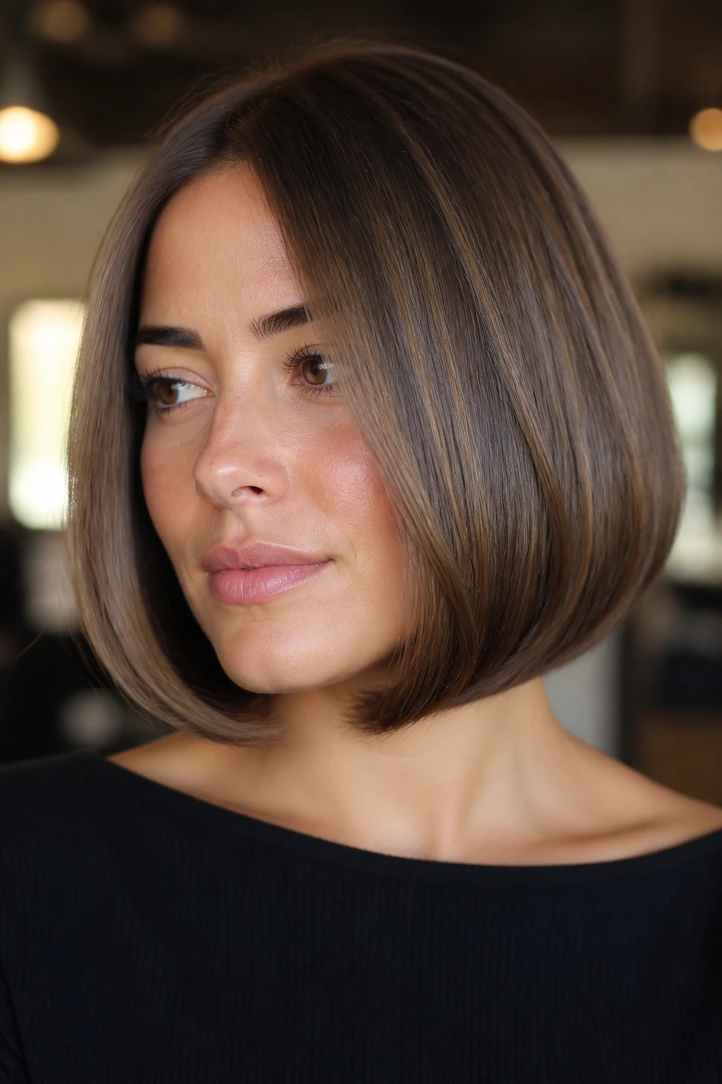 Portrait of a person with rounded bevel bob