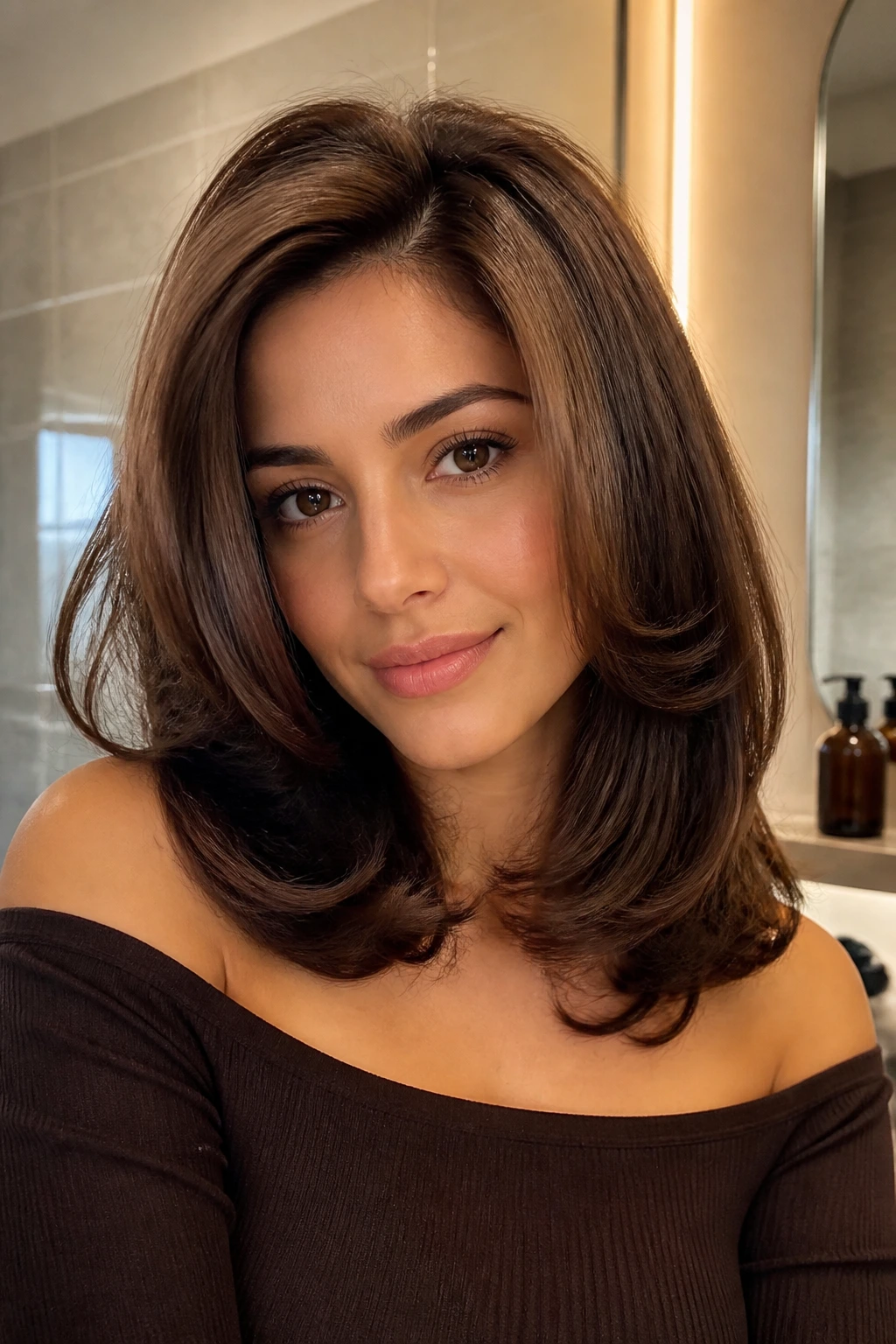 Close-up of person with rounded blowout layers