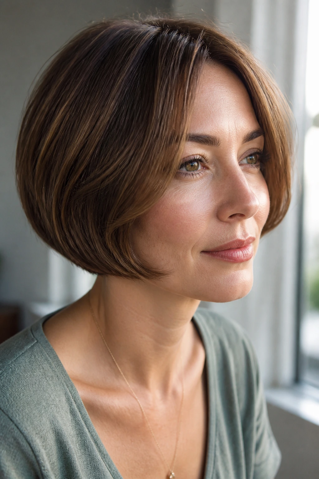 Real woman with rounded bob portrait