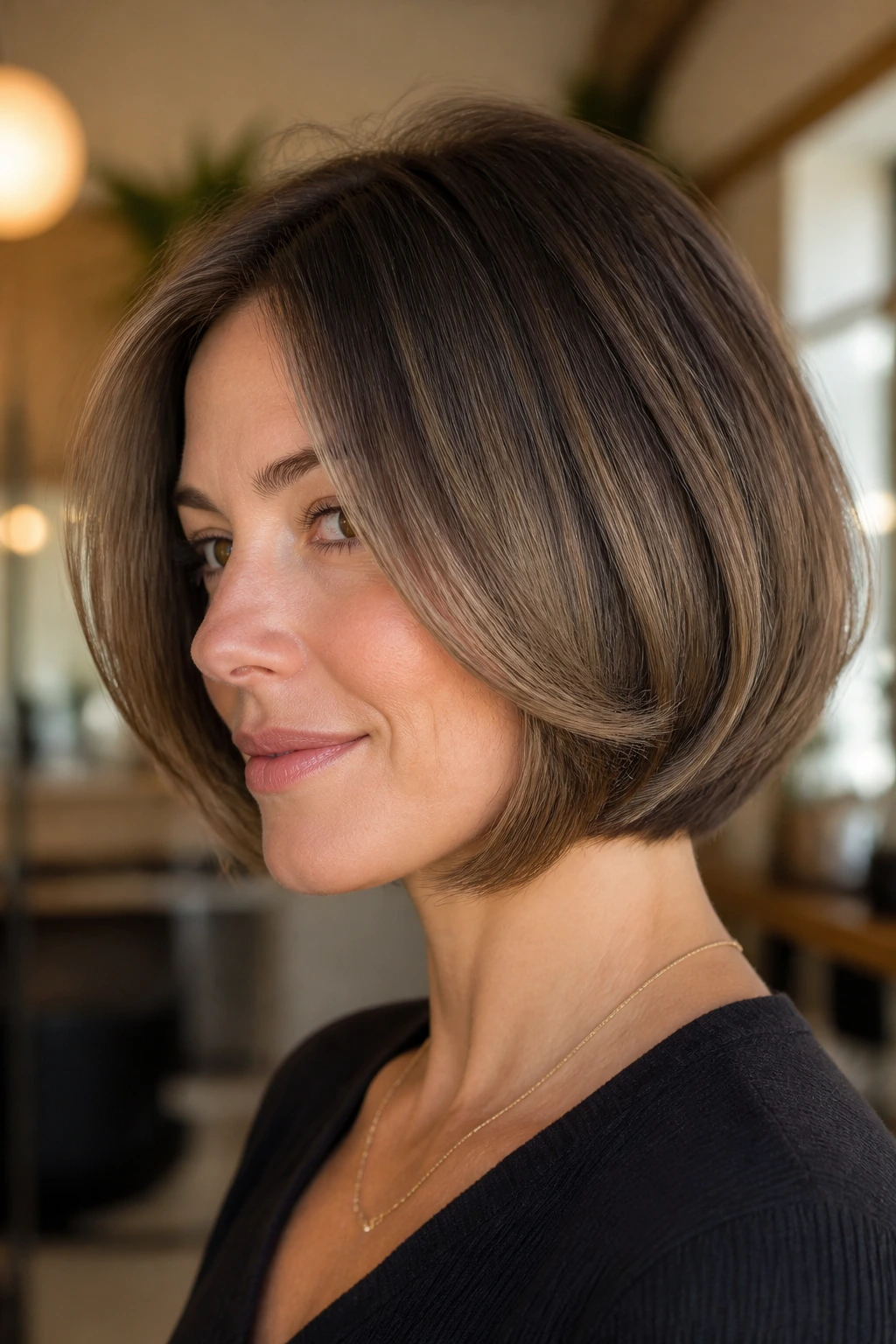 Real woman with rounded bob and floating perimeter